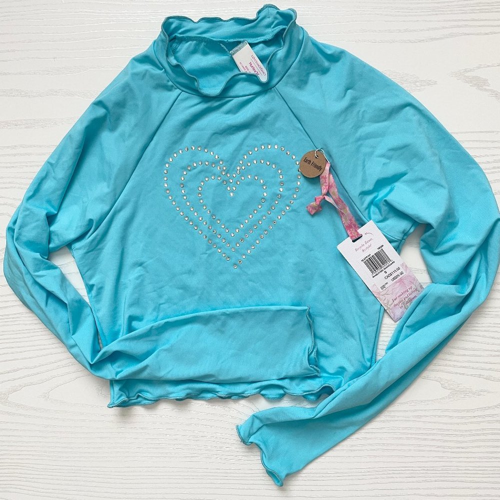 LoveShackFancy x Hurley Womens Rash Guard Small Blue Rhinestone Crop Long Sleeve - Picture 3 of 6